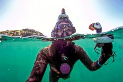 Photographer Blends In With Crowd Of Puffins By Wearing Decoy