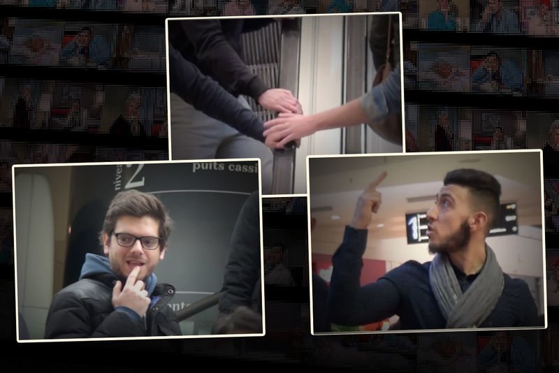 Video: French Guy Gropes Tough Guy's Hands On The Opposite Escalator, Then Blows Them A Kiss To See How They React! 1