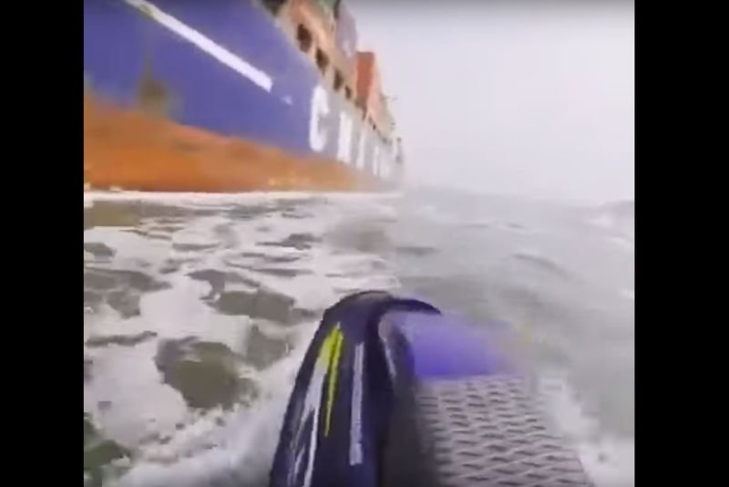 Video: Dude Cruising In The Ocean On A Jet Ski Rides Too Close To A Cargo Ship, Nearly Gets Sucked Into The Propeller! 1