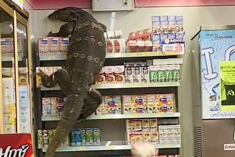 Giant Lizard Climbs Shelves Of Store 1