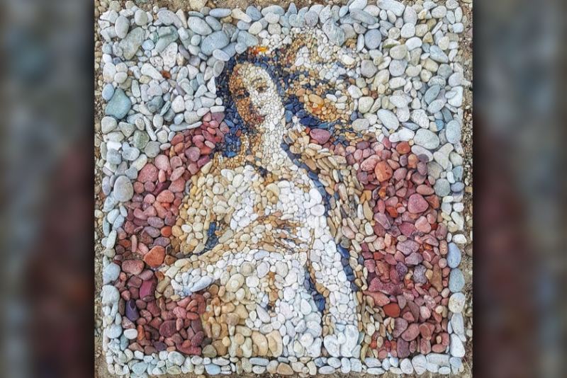 Artist Recreates Famous Paintings On The Beach By Using Colourful Pebbles 1