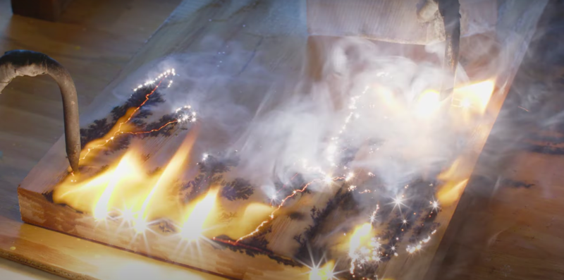 High-Voltage Electricity Used To Burn Fractals Into Wood 1