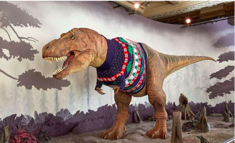 T. Rex At Natural History Museum In London Brings Christmas Spirit With Giant Christmas Sweater 1